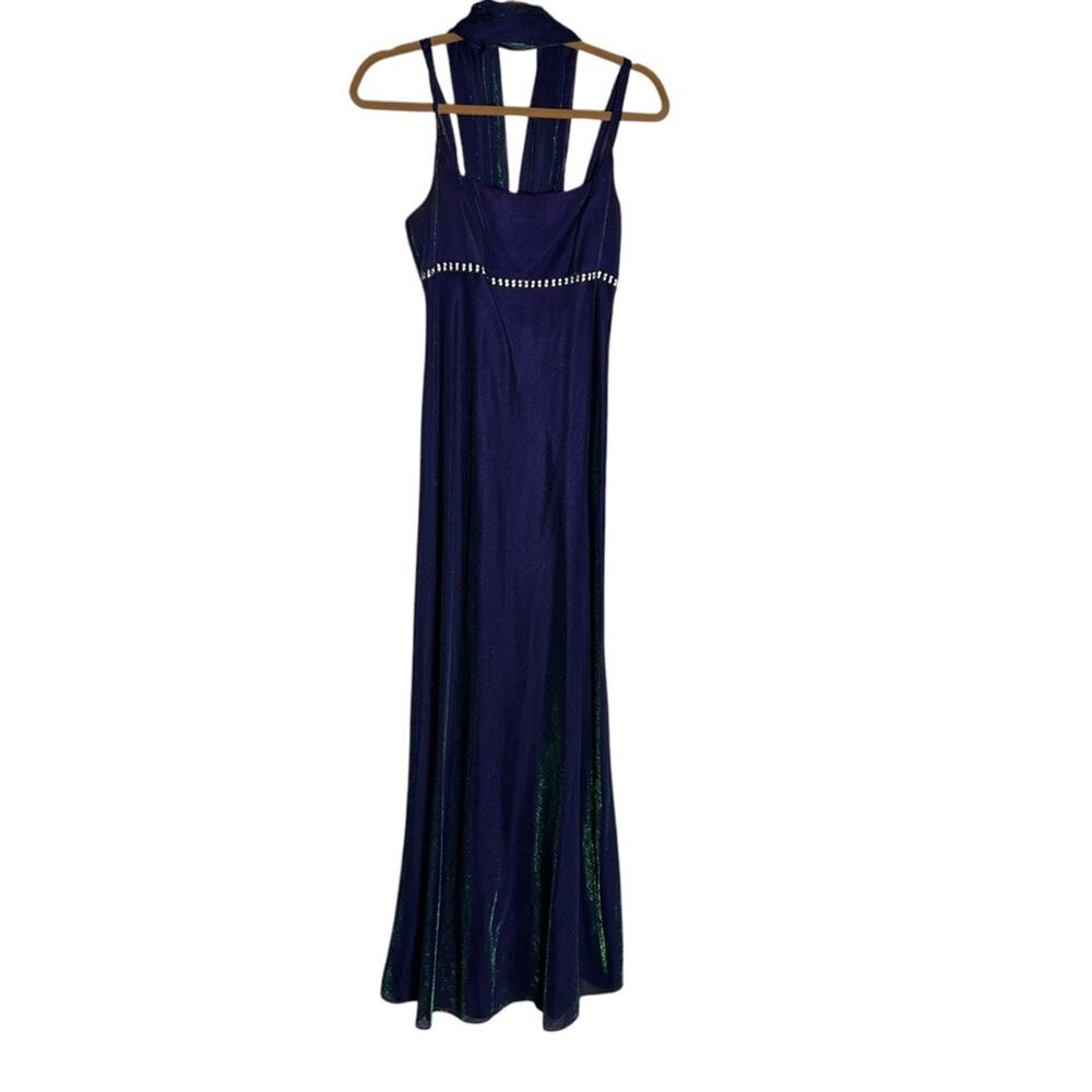 Vintage 90’s Y2K Blondie Nites Purple Green Holographic Rhinestone Empire Dress